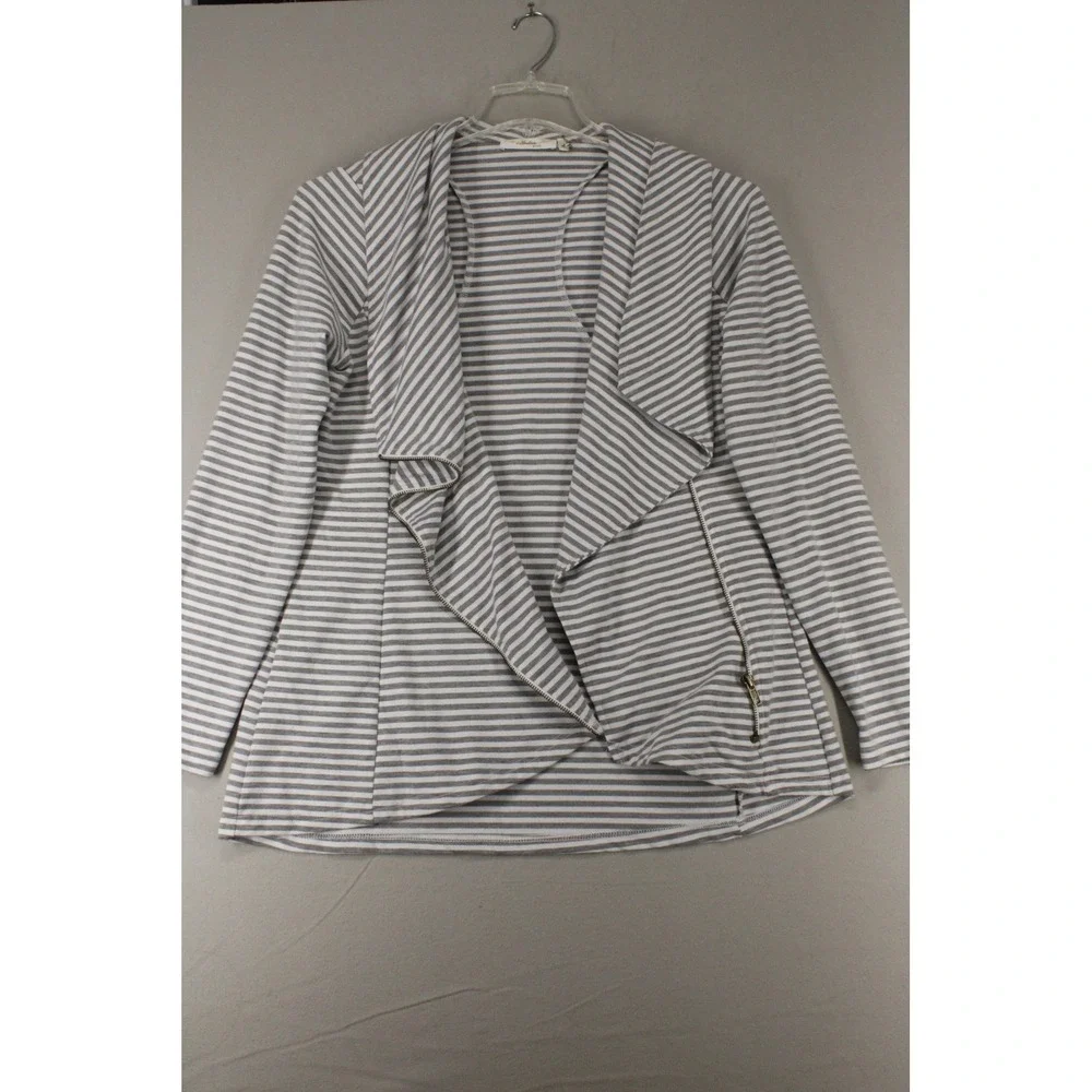 Andree by Unit Jacket Asymmetrical Zip Women L Grey Striped Moto Minimalist